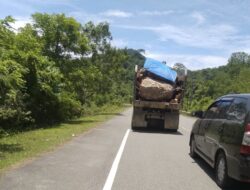 Truk Pengangkut Batu Gajah Lintasan Aceh Jaya Bahayakan Pengguna Jalan